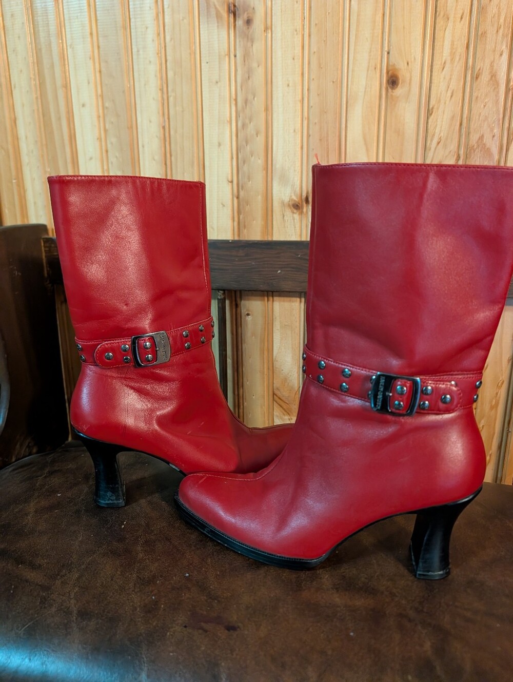 Harley-Davidson Authentic Viintage Red Leather Mid-Calf Heeled Boots